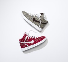 The Nike Dunk High in Liberty's Capel and Pepper fabric.